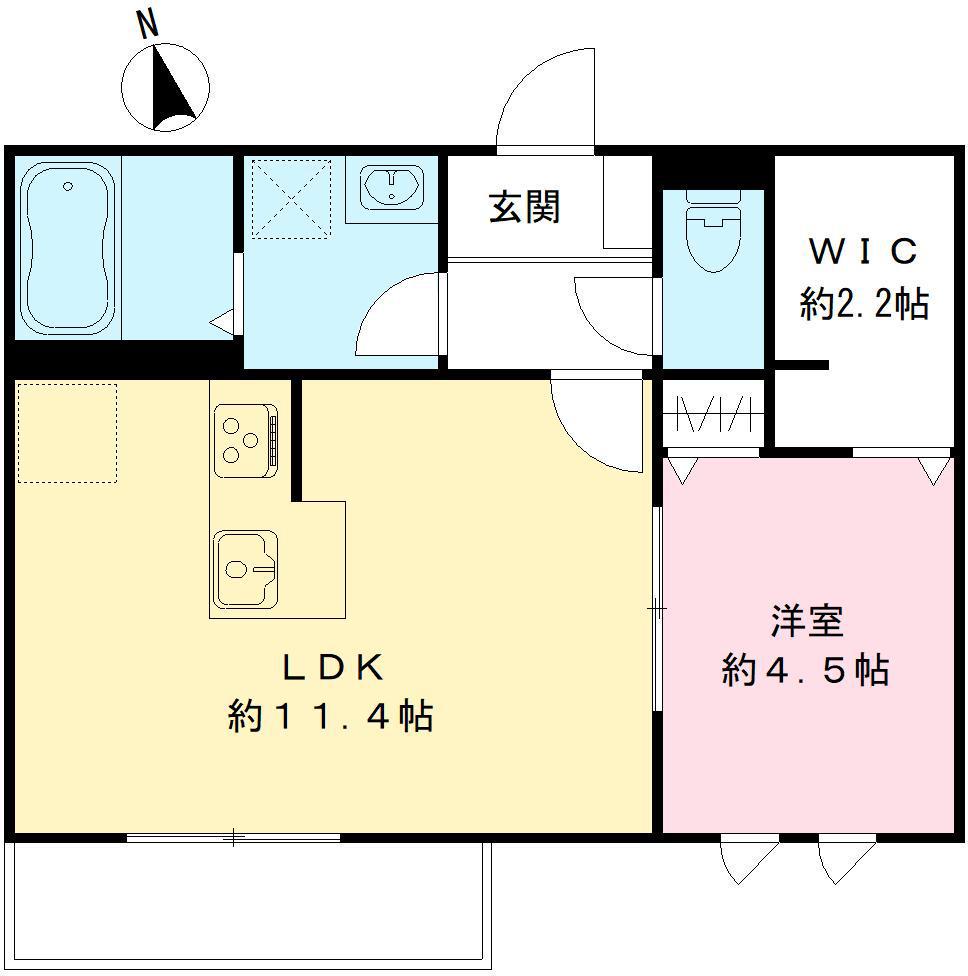 ユアメゾン北一色(1LDK/2階)の間取り写真