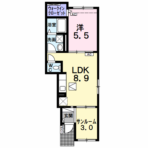 名鉄各務原線 苧ケ瀬駅 徒歩6分 2階建 築2年(1LDK/1階)の間取り写真