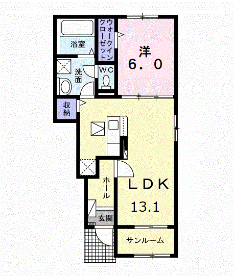 ナチュラル カーサ Ⅰ(1LDK/1階)の間取り写真