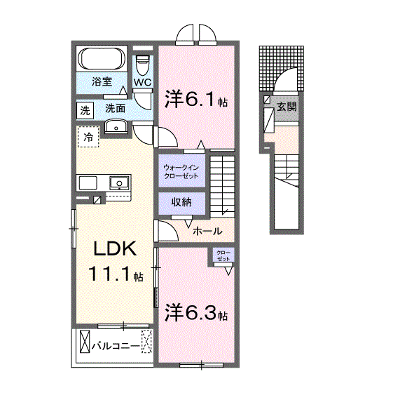 ヴァルトハイム(2LDK/2階)の間取り写真