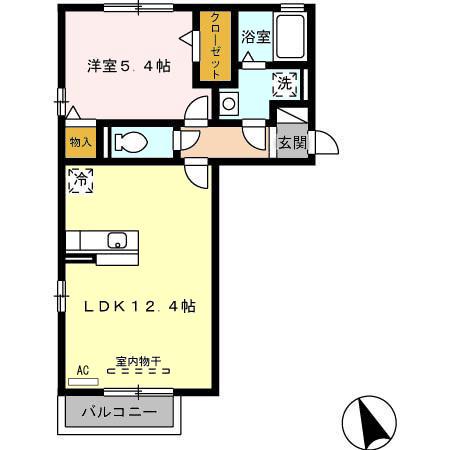 プランドール粟野(1LDK/2階)の間取り写真