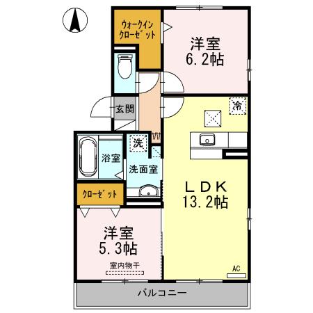 プルミエⅢA(2LDK/1階)の間取り写真