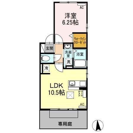 セジュールカルフールC棟(1LDK/1階)の間取り写真