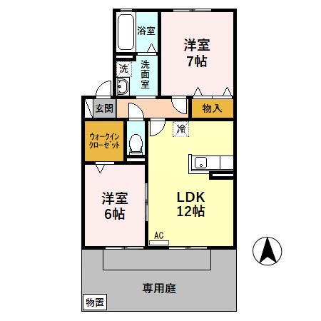 セジュールオリオン C(2LDK/1階)の間取り写真