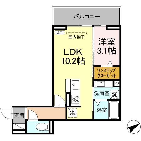 RUE加納本町(1LDK/2階)の間取り写真