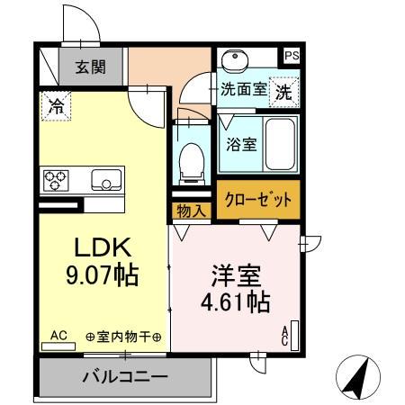 GLANZ(1LDK/2階)の間取り写真