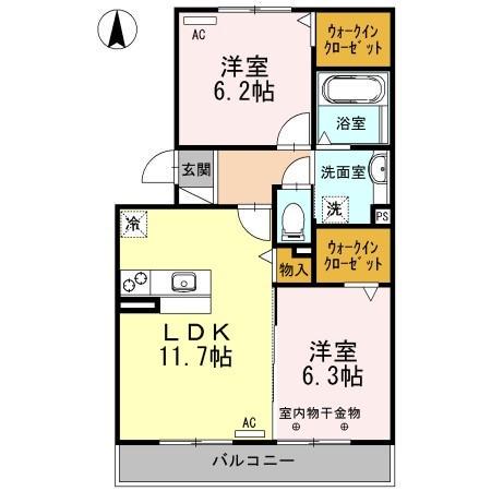 シャンテ(2LDK/2階)の間取り写真