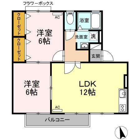 メゾン・ド・マージュ C棟(3DK/2階)の間取り写真