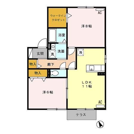 ルピナ那加(2LDK/1階)の間取り写真