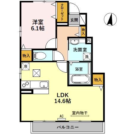 セジュールウィット松ノ木(1LDK/1階)の間取り写真