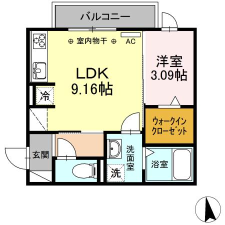 RIQUEZA黒野Ⅱ(1LDK/3階)の間取り写真