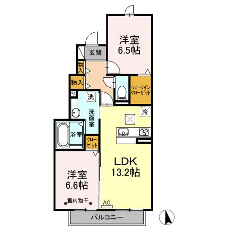 GRAND CHARIOTB棟(2LDK/1階)の間取り写真