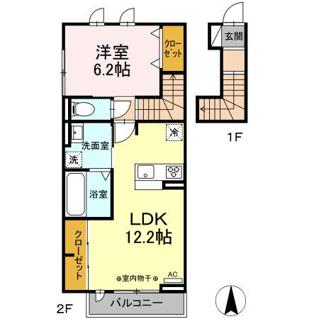 アネシス県庁東(1LDK/2階)の間取り写真