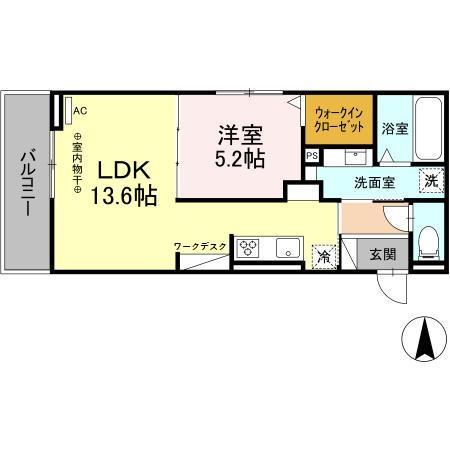D-ROOM茜部中島 A棟(1LDK/2階)の間取り写真