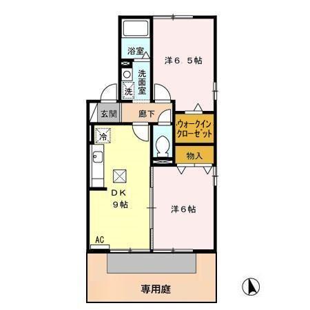 メルベーユ翔(2DK/1階)の間取り写真