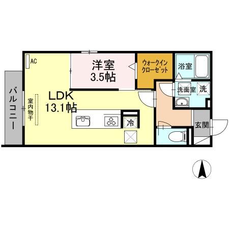 プラティーク安良田(1LDK/1階)の間取り写真