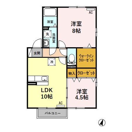 ボンヌ・シャンス C(2LDK/2階)の間取り写真