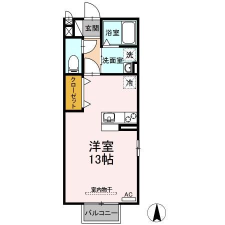 メイユールB(ワンルーム/2階)の間取り写真