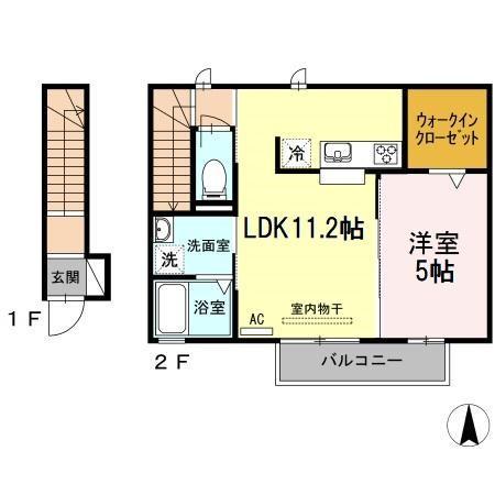 MAISON DE CHOCOLA(1LDK/2階)の間取り写真