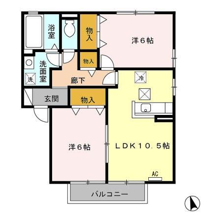 WISTERIA B(2LDK/1階)の間取り写真