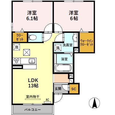 サニーコートひばりがおか(2LDK/1階)の間取り写真