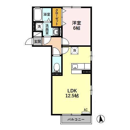 アスタリスク(1LDK/2階)の間取り写真