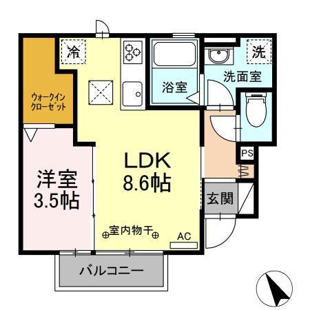 D-ROOM金華山(1LDK/1階)の間取り写真