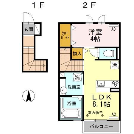 名鉄名古屋本線 岐南駅 徒歩4分 2階建 築11年(1LDK/2階)の間取り写真
