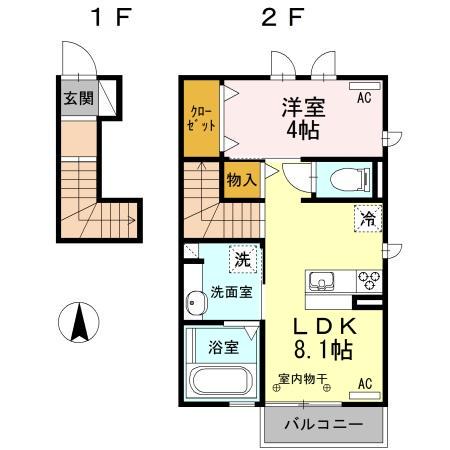 名鉄名古屋本線 岐南駅 徒歩4分 2階建 築10年(1LDK/2階)の間取り写真