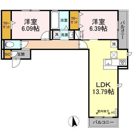 D-ROOM茜部本郷(2LDK/1階)の間取り写真