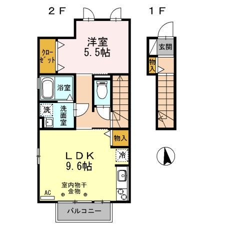 カーサスガⅡ(1LDK/2階)の間取り写真