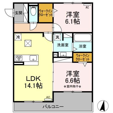 ハイコートサウザンスK(2LDK/1階)の間取り写真