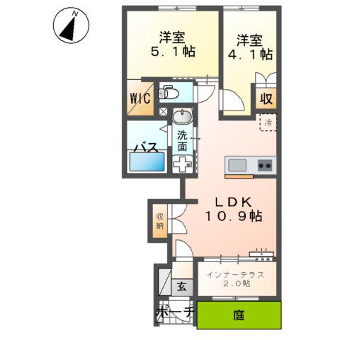 東海道本線 岐阜駅 バス乗車時間：18分 北一色バス停で下車 徒歩4分 2階建 築1年(2LDK/1階)の間取り写真