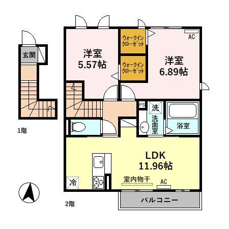 CHAINON A棟(2LDK/2階)の間取り写真