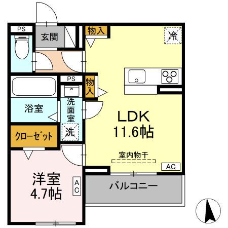 セレスティア福光西 イースト(1LDK/3階)の間取り写真