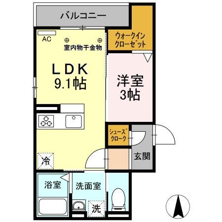 ヴァイスハイト中広江(1LDK/2階)の間取り写真