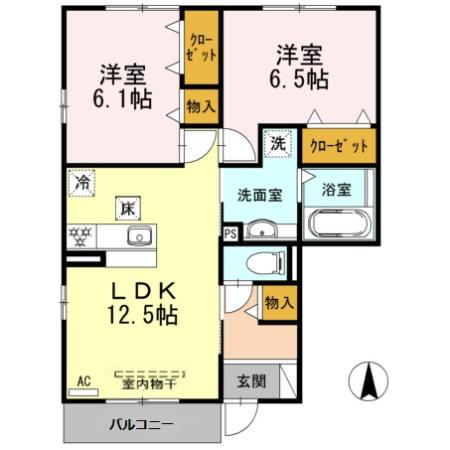 グラン ビュー ソニック A棟(2LDK/1階)の間取り写真