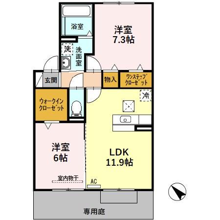 カサベルテ岩田(2LDK/1階)の間取り写真
