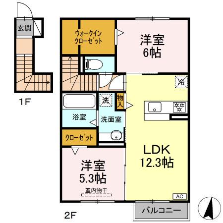 D-ROOM FOURTH B棟(2LDK/2階)の間取り写真