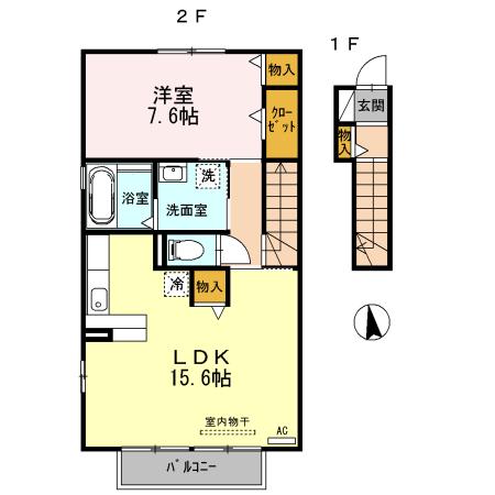 シンフォニーB(1LDK/2階)の間取り写真