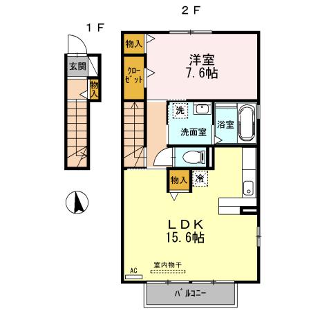 シンフォニーB(1LDK/2階)の間取り写真