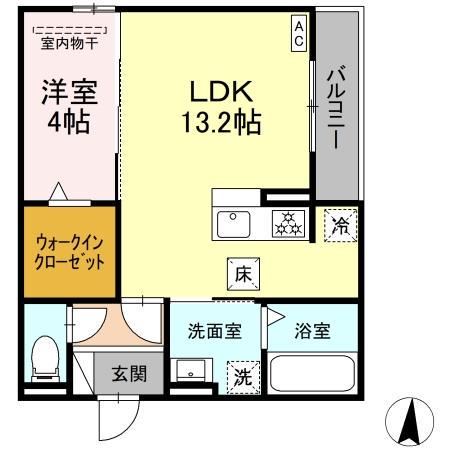 セレスティア岐南 イースト(1LDK/1階)の間取り写真