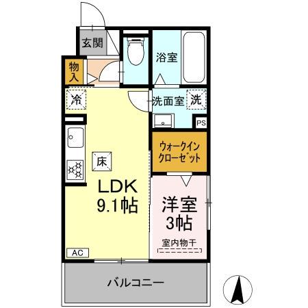 セレスティア岐南 イースト(1LDK/1階)の間取り写真