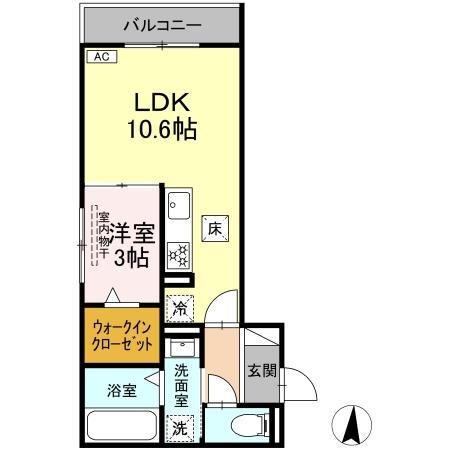 セレスティア岐南 イースト(1LDK/1階)の間取り写真