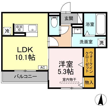 セレスティア岐南 ウエスト(1LDK/2階)の間取り写真