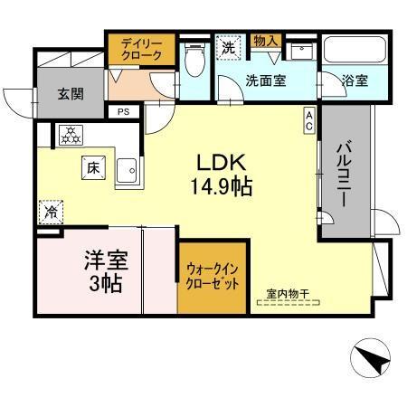 EUZAK RESIDENCE GIFU ウエストユーザックレ(1LDK/1階)の間取り写真