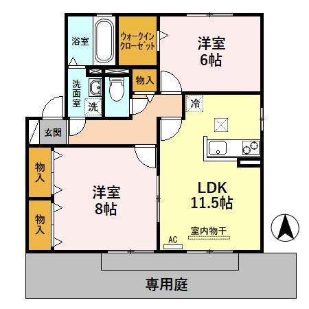 ナホトカ静里 C(2LDK/1階)の間取り写真