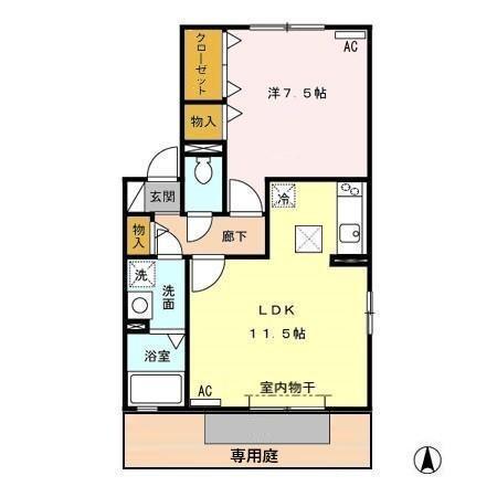 GRANFORT B(1LDK/1階)の間取り写真