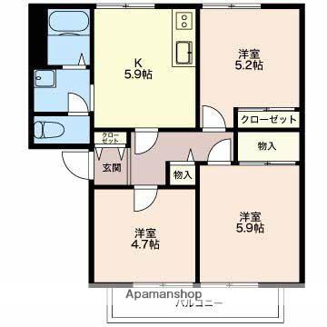 サニーハウスE Ⅰ(3K/2階)の間取り写真