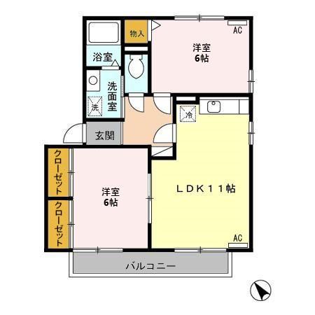 SALT VALLEY COURT B(2LDK/2階)の間取り写真